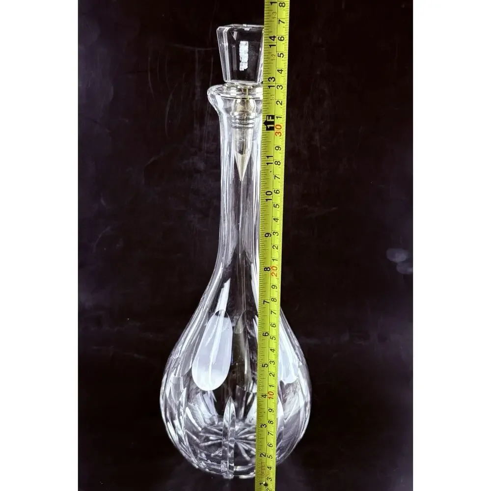 Vintage European Style Cut Crystal Whiskey Decanter Stopper Heavy Barware 14”
